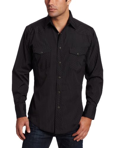 Wrangler Men's Tall Sport Western Snap Shirt Dobby Stripe, Black, Large Tall