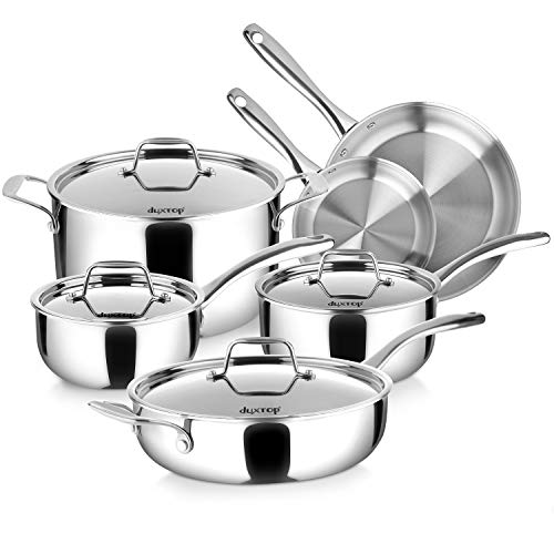 Duxtop Whole-Clad Tri-Ply Stainless Steel Induction Cookware Set, 10PC Kitchen Pots and Pans Set