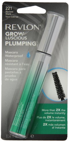 Revlon Grow Luscious Plumping Mascara Waterproof, Blackest Black WP, 0.34 Fluid Ounce