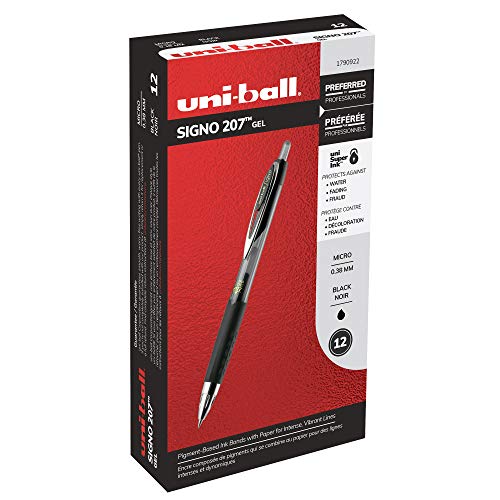 uni-ball 207 Retractable Gel Pens, Ultra Micro Point (0.38mm), Black, 12 Count (1790922) Packaging may vary