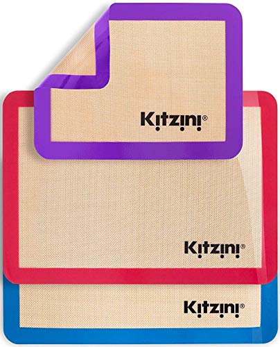 KITZINI Silicone Baking Mats - Non Stick Sheet Mat - Large BPA Free Professional Grade Liner Sheets - Perfect Bakeware for Making