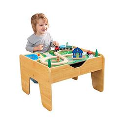 KidKraft 2-in-1 Reversible Top Activity Table with 200 Building Bricks & 30Piece Wooden Train Set - Natural, 28.5" x 24" x