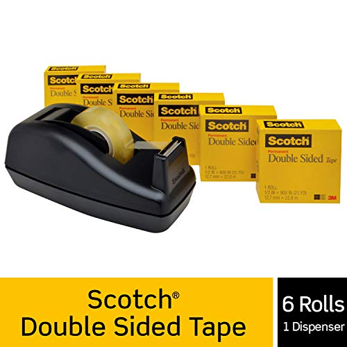 Scotch Brand Scotch Double Sided Tape with Deluxe Desktop Tape Dispenser, No Mess, Strong, Engineered for Office and Home Use, 1/2 x 900