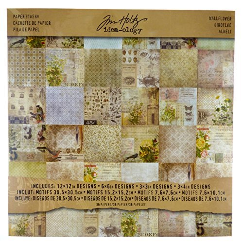 Wallflower Paper Stash by Tim Holtz Idea-ology, 36 Sheets, Double-Sided  Cardstock, Various Sizes, Multicolored, TH93110