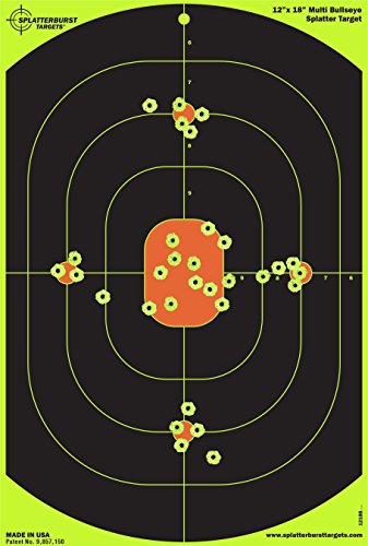 Splatterburst Targets - 12 x 18 inch Bullseye Reactive Shooting Target - Shots Burst Bright Fluorescent Yellow Upon Impact -