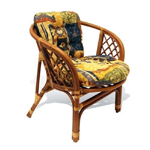 Rattan Wicker Furniture Lounge Bahama Natural Rattan Armchair with Cushion Handmade Design Tropical Style, Cognac