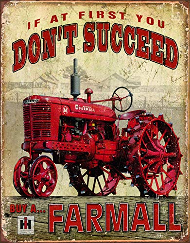 Desperate Enterprises If at First You Don't Succeed, But A Farmall Tin Sign, 12.5" W x 16" Hâ€¦