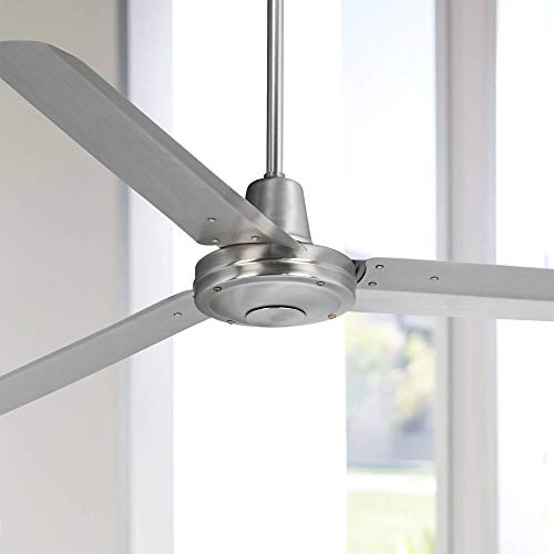 Casa Vieja 60" Turbina Industrial Ceiling Fan with Remote Control Brushed Steel Damp Rated for Patio Porch - Casa Vieja