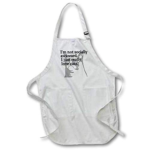 3dRose apr_193321_4 Im Not Socially Awkward I Just Really Love Cats Full Length Apron with Pockets, 22 by 30", Black