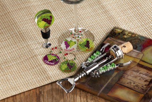 GOWA Evergreen Enterprises P559001 Winestopper, Wine Bottle Opener, Wine Charms Gift Set - Grapes
