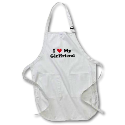 3dRose apr_16578_4 I Love My Girlfriend Full Length Apron with Pockets, 22 by 30", Black