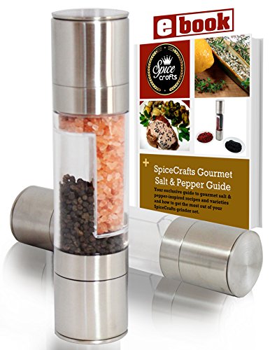 Lifestyle Dynamics The Original SpiceCrafts Salt and Pepper Grinder Set, Stainless Steel with Recipe eBook & Guide, Pure Ceramic Grinders, Dual