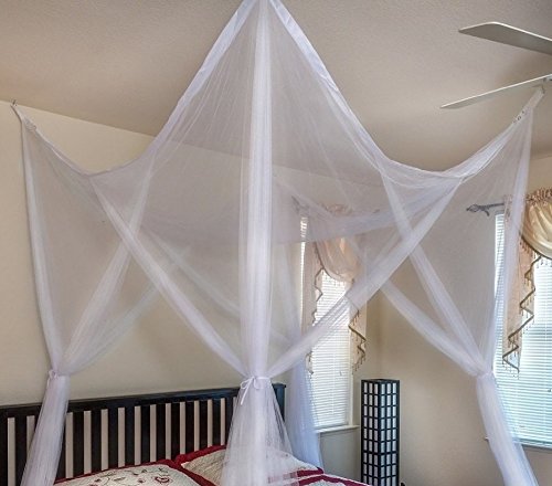 FineHome Cream 4 Poster / Four Corner Cream Bed Canopy Mosquito Net Full Queen King