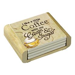Counter Art CounterArt Absorbent Coasters in Wooden Holder, Cream and Sugar, Set of 4