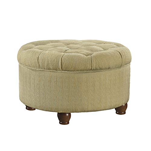 HomePop Large Button Tufted Round Storage Ottoman, Tan and Cream Tweed