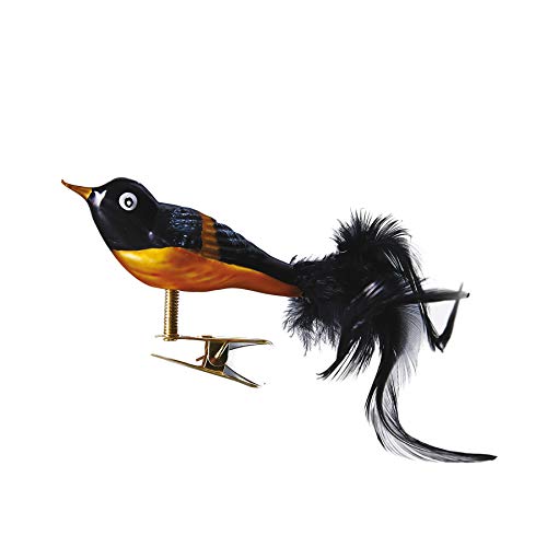 Glassor Black and Orange Song Bird with Clip Attachment Christmas Ornament