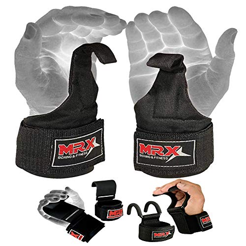 MRX BOXING & FITNESS Power Weight Lifting Training Gym Steel Solid Hook Grips Straps Wrist Support Bandage Wristbands Pair