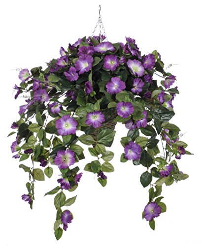 House of Silk Flowers Artificial Violet Petunia in Cone Hanging Basket