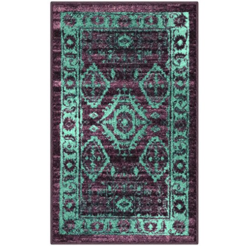 Maples Rugs Georgina Traditional Kitchen Non Skid Accent Area Rug [Made in USA], Winberry/Teal, 1'8 x 2'10