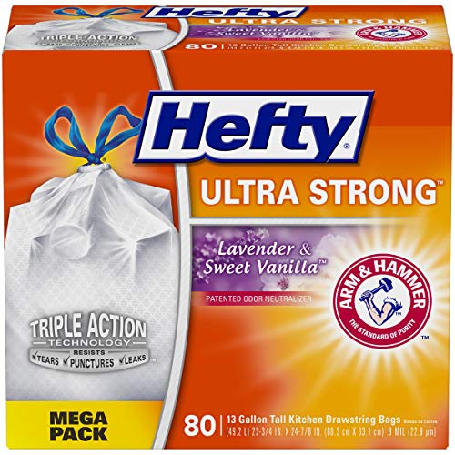 Hefty Ultra Strong Tall Kitchen Trash Bags - Lavender Sweet Vanilla, 13 Gallon, 80 Count