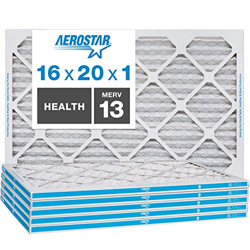 Aerostar Home Max 16x20x1 MERV 13 Pleated Air Filter, Made in the USA, Captures Virus Particles, 6-Pack