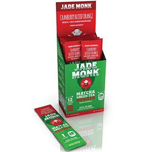 Jade Monk Matcha Green Tea Powder 100% Natural Antioxidant Infused Nutrient Rich Drink Mix, Cranberry Blood Orange, 12 Single Serving