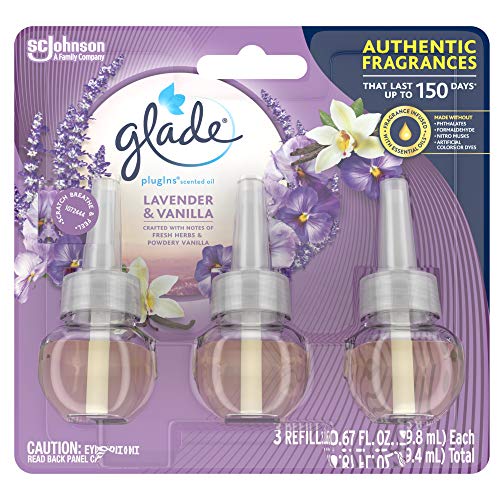 Glade PlugIns Refills Air Freshener, Scented and Essential Oils for Home and Bathroom, Lavender & Vanilla, 2.01 Fl Oz, 3 Count