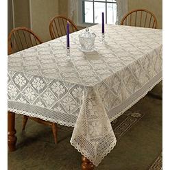Violet Linen Stars Crochet Vintage Lace Design Oblong/Rectangle Tablecloth, 60" X 120", Ivory