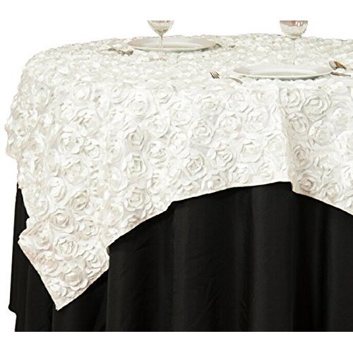 linentablecloth rosette satin square overlay tablecloth, 85-inch, ivory