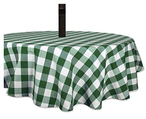 GOWA Carnation Green White Check Vinyl Tablecloth with Umbrella Hole and Zipper for Patio Table 70 Round