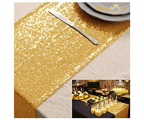 ShinyBeauty 12x72-Inch Rectangle-Gold-Sequin Table Runner- for Wedding/Party/Decor (12x72-Inch)