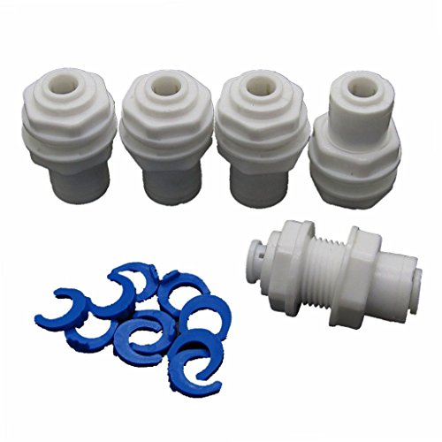 NewZoll 5 PCS White Fittings Bulkhead Connector 1/4" Tube Quick connect RO Water Filter Connector