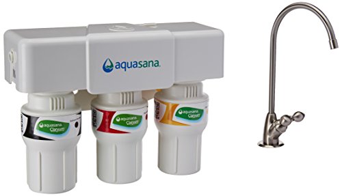 Aquasana 3-Stage Under Sink Water Filter System - Kitchen Counter Claryum Filtration - Filters 99% Of Chloramine - Brushed
