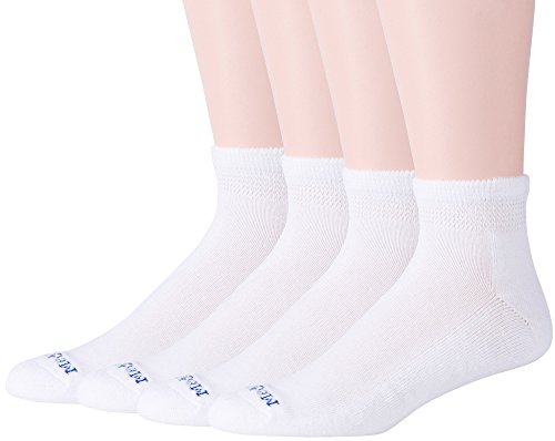 MediPEDS 8 Pack Diabetic Quarter Socks with Non-Binding Top, White, Shoe Size: Men's 7-12 Women's 10-13