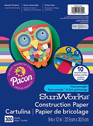 SunWorks Construction Paper, 10 Assorted Colors,  9" x 12", 300 Sheets