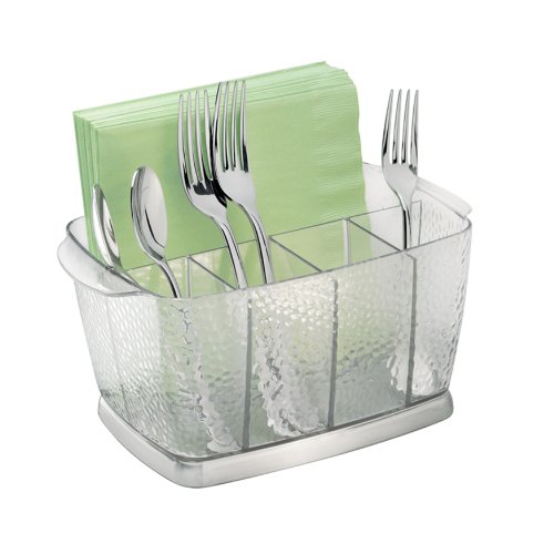 iDesign Rain Plastic Silverware Caddy Organizer Flatware Holder for Kitchen Countertop Storage, Dining Table, Outdoor Patio,