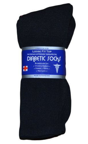 Diabetic Socks 3 Pairs Mens Black Loose Fit Size 10-13 Blue Label