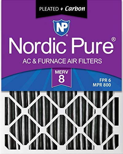 Nordic Pure 16x20x2 MERV 8 Pleated Plus Carbon AC Furnace Air Filters, 3 Pack, 3 Piece