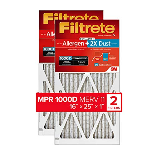 3M Filtrete 16x25x1, AC Furnace Air Filter, MPR 1000D, Micro Allergen