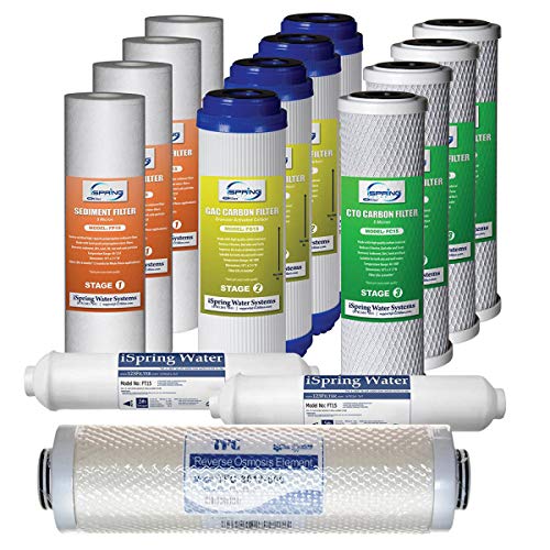 iSpring F15-500, 500 GPD Tankless RO System Replacement Filter Set, 2-Year Supply, fits RCS5T, White, 15 Piece