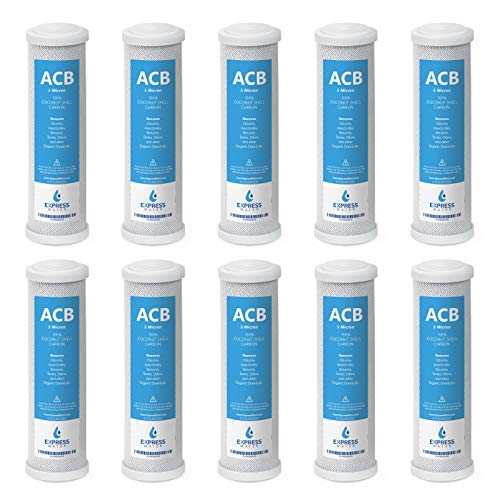 Express Water 10 Pack Activated Carbon Block ACB Water Filter Replacement â€“ 5 Micron, 10 inch Filter â€“ Under Sink and Reverse Osmosis