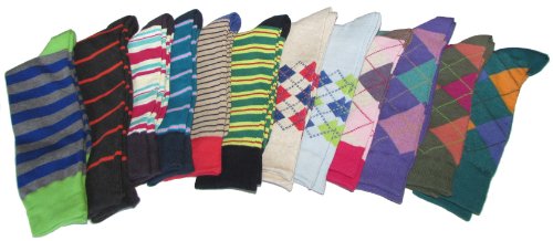 Fine Fit Fancy Colorful Cotton Socks for men Men's Dress Socks 2 Pair (12 PAIR - RANDOM MIX)Sock Size 10-13, Shoe size 6-12