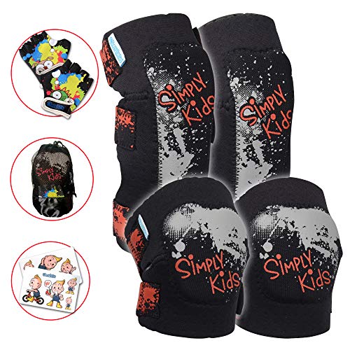 simply kids Innovative Soft Kids Knee and Elbow Pads with Bike Gloves I Toddler Protective Gear Set w/Mesh Bag I Comfortable & CSPC