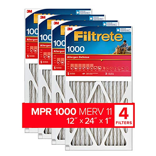 3M Filtrete 12x24x1, AC Furnace Air Filter, MPR 1000, Micro Allergen Defense, 4-Pack