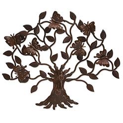 NOVICA Artisan Crafted Large Cutout Iron Outdoor Wall Decor, Brown, Butterfly Tree'