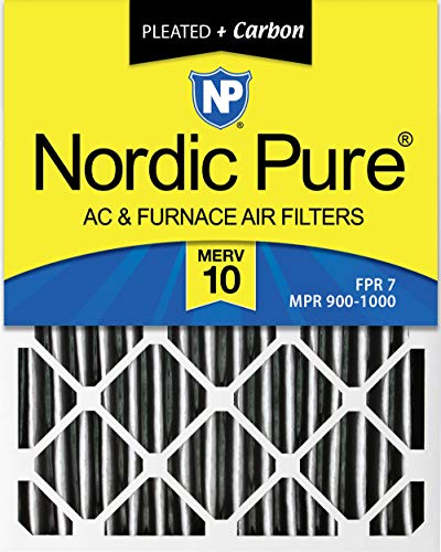 Nordic Pure 16x20x1 MERV 10 Pleated Plus Carbon AC Furnace Air Filters, 6 Pack, 6 Piece