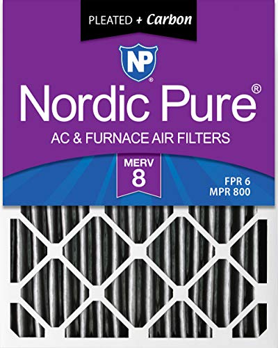 Nordic Pure 20x25x4 (3-5/8 Actual Depth) Pleated MERV 8 Plus Carbon AC Furnace Air Filters, Box of 2