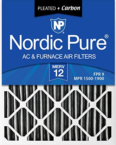 Nordic Pure 16x25x4 (3-5/8 Actual Depth) Plus AC Furnace Air Filters, 1 Pack, MERV 12 Pleated + Carbon