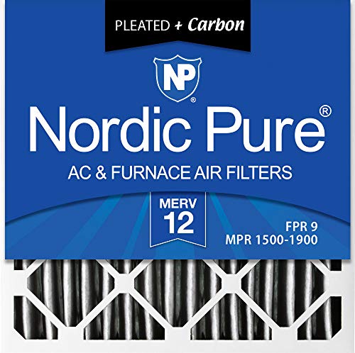Nordic Pure 24x24x1 MERV 12 Pleated Plus Carbon AC Furnace Air Filters, 24x24x1PM12C, 6 Piece