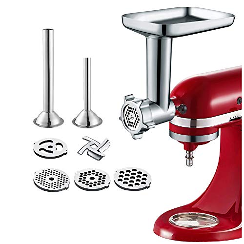 Gvode Food Meat Grinder Attachment for KitchenAid Stand Mixers Included 2 Sausage Stuffers & 4 grinding plates